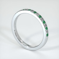 18K White Gold Emerald and Diamond Prong Wedding Band Image