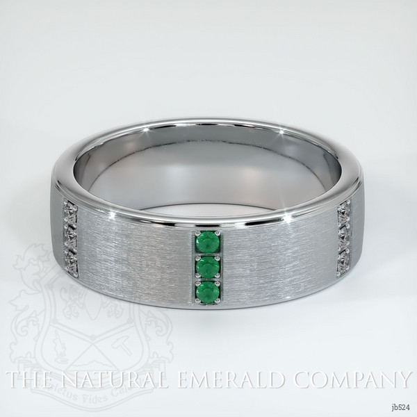 18K White Gold Diamond and Emerald Men's Wedding Band