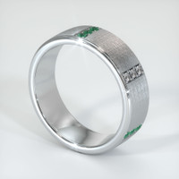 18K White Gold Diamond and Emerald Men's Wedding Band Image