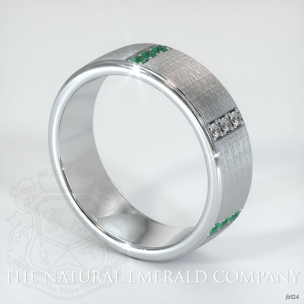 18K White Gold Diamond and Emerald Men's Wedding Band