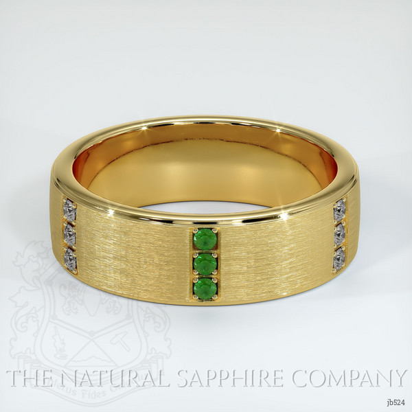 18K Yellow Gold Emerald and Diamond Men's Wedding Band