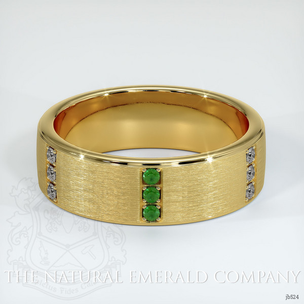 18K Yellow Gold Diamond and Emerald Men's Wedding Band