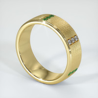 18K Yellow Gold Emerald and Diamond Men's Wedding Band Image