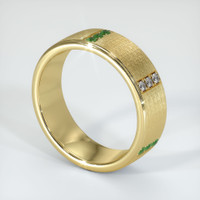 18K Yellow Gold Emerald and Diamond Men's Wedding Band Image