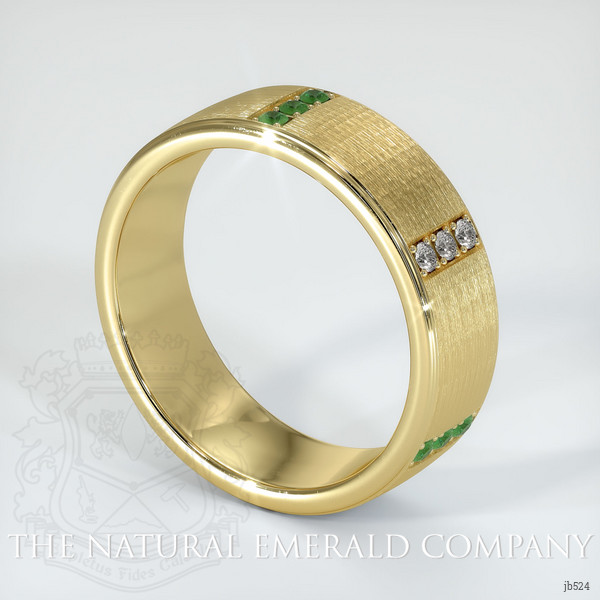 18K Yellow Gold Emerald and Diamond Men's Wedding Band