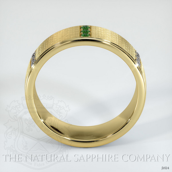 18K Yellow Gold Emerald and Diamond Men's Wedding Band