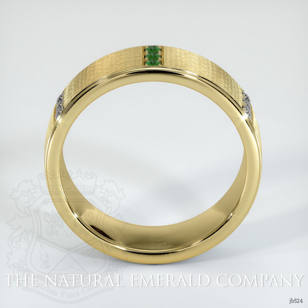 18K Yellow Gold Diamond and Emerald Men's Wedding Band