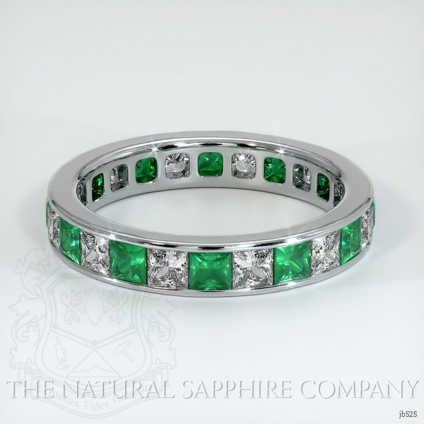 18K White Gold Emerald and Diamond Eternity Wedding Band