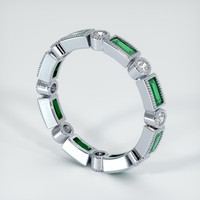 Platinum 950 Emerald and Diamond Antique Style Wedding Band Image