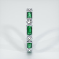 Platinum 950 Emerald and Diamond Antique Style Wedding Band Image