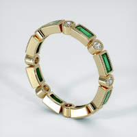 18K Yellow Gold Emerald and Diamond Antique Style Wedding Band Image