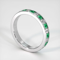18K White Gold Emerald and Diamond Eternity Wedding Band Image