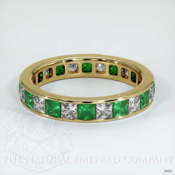 18K Yellow Gold Emerald and Diamond Eternity Wedding Band