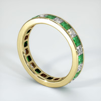 18K Yellow Gold Emerald and Diamond Eternity Wedding Band Image