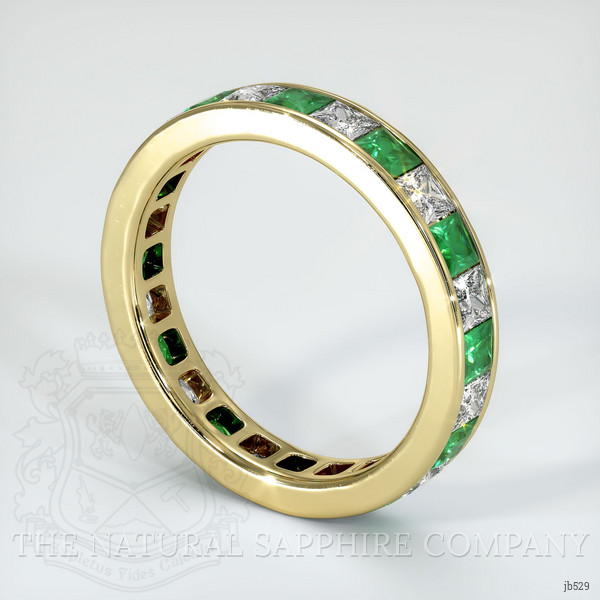 18K Yellow Gold Emerald and Diamond Eternity Wedding Band