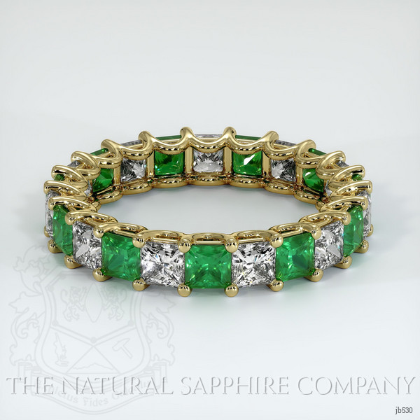 18K Yellow Gold Emerald and Diamond Eternity Wedding Band
