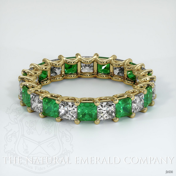 18K Yellow Gold Emerald and Diamond Eternity Wedding Band