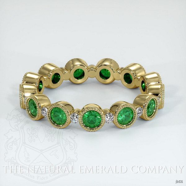 18K Yellow Gold Emerald and Diamond Eternity Wedding Band