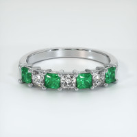 18K White Gold Emerald and Diamond Prong Wedding Band Video