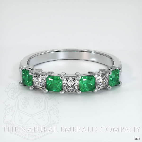 18K White Gold Emerald and Diamond Prong Wedding Band