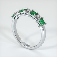 18K White Gold Emerald and Diamond Prong Wedding Band Image