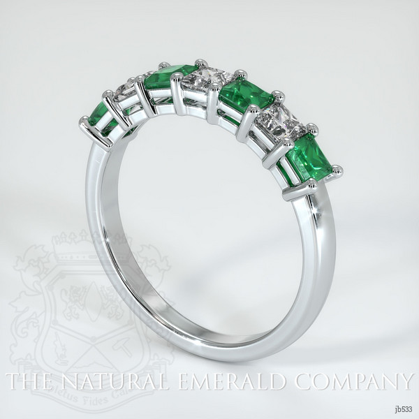 18K White Gold Emerald and Diamond Prong Wedding Band