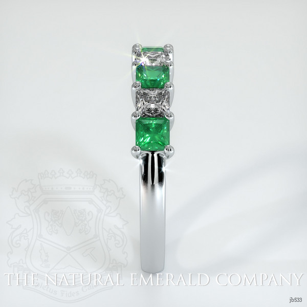 18K White Gold Emerald and Diamond Prong Wedding Band