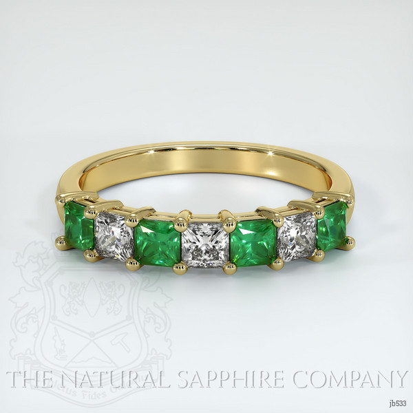 18K Yellow Gold Emerald and Diamond Prong Wedding Band