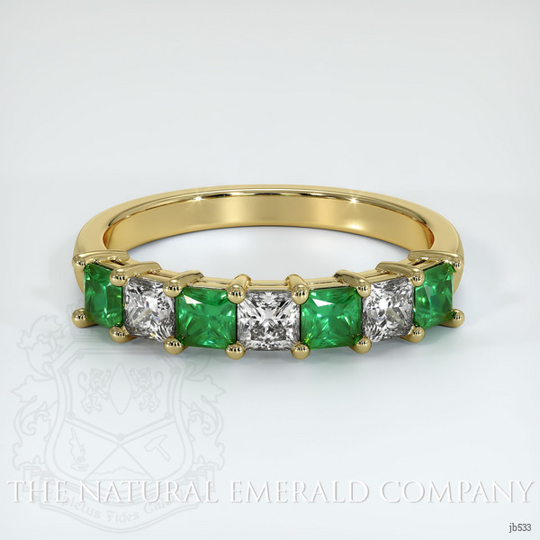 18K Yellow Gold Emerald and Diamond Prong Wedding Band