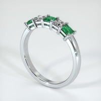 18K White Gold Emerald and Diamond Prong Wedding Band Image