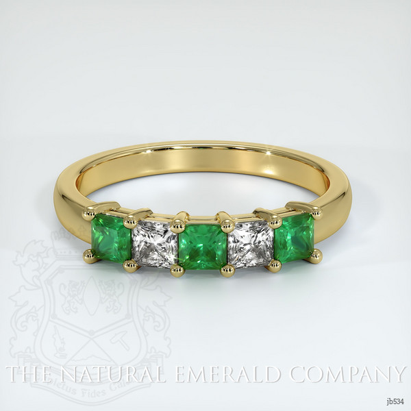 18K Yellow Gold Diamond and Emerald Prong Wedding Band