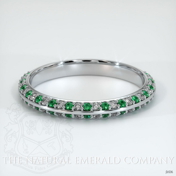 18K White Gold Emerald and Diamond Prong Wedding Band