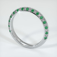 18K White Gold Emerald and Diamond Prong Wedding Band Image