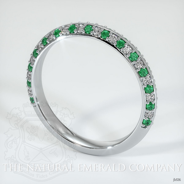 18K White Gold Emerald and Diamond Prong Wedding Band