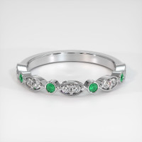 18K White Gold Emerald and Diamond Antique Style Wedding Band Video