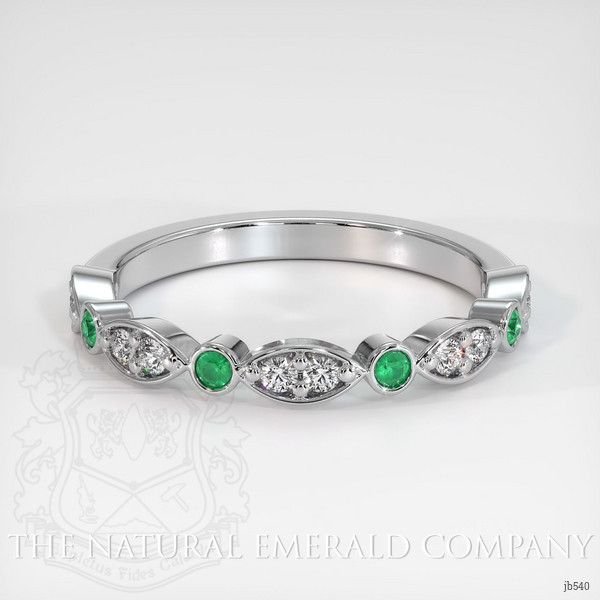 18K White Gold Emerald and Diamond Antique Style Wedding Band
