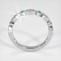 18K White Gold Emerald and Diamond Antique Style Wedding Band Image