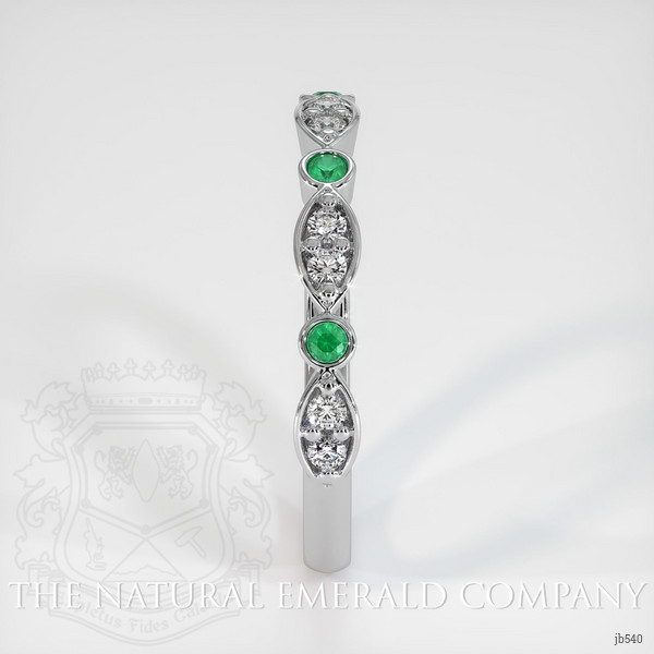 18K White Gold Emerald and Diamond Antique Style Wedding Band