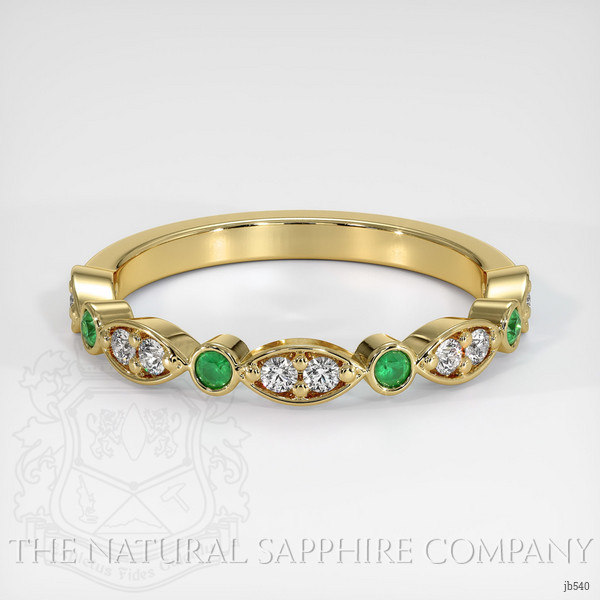 18K Yellow Gold Emerald and Diamond Prong Wedding Band
