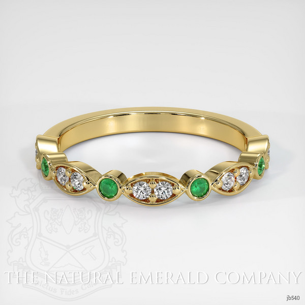 18K Yellow Gold Emerald and Diamond Prong Wedding Band