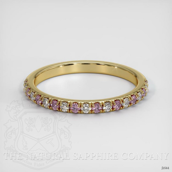 18K Yellow Gold Pink Sapphire and Diamond Pave Wedding Band