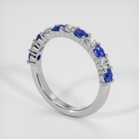 14K White Gold Blue Sapphire and Diamond Prong Wedding Band Image