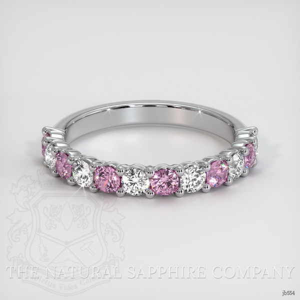 18K White Gold Pink Sapphire and Diamond Prong Wedding Band