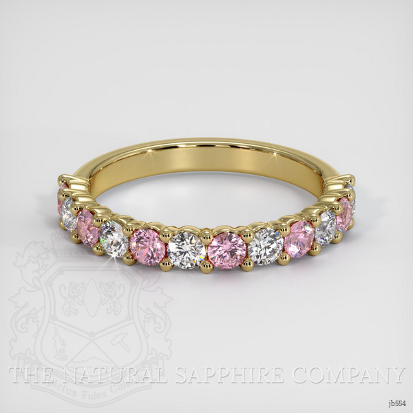 18K Yellow Gold Pink Sapphire and Diamond Prong Wedding Band