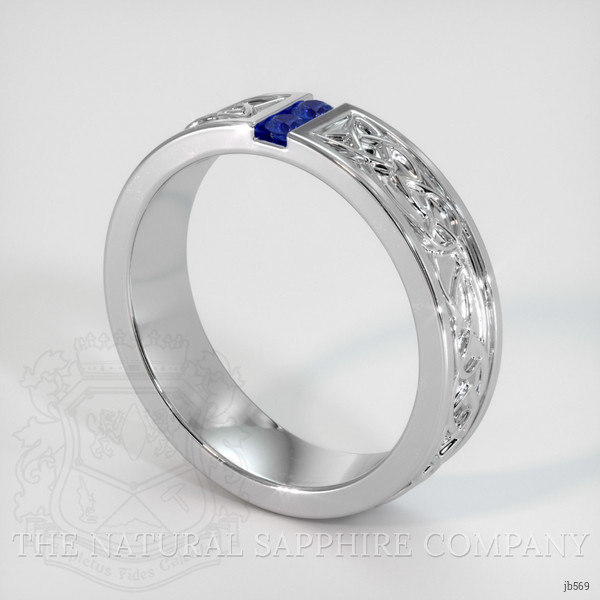 18K White Gold Blue Sapphire Men's Wedding Band