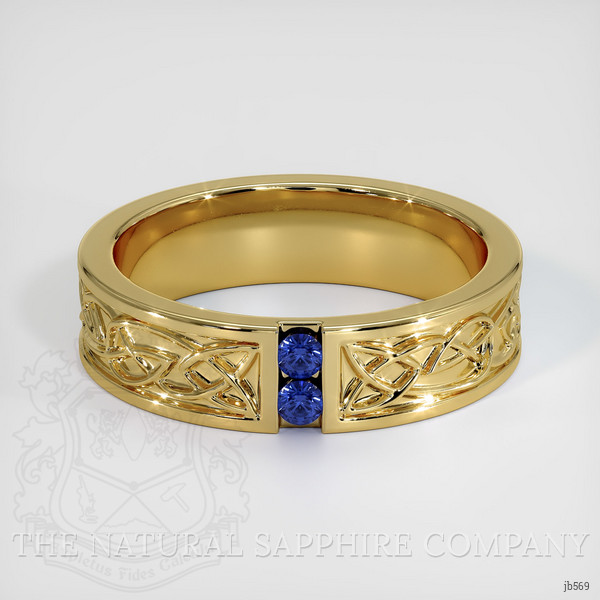 18K Yellow Gold Blue Sapphire Men's Wedding Band