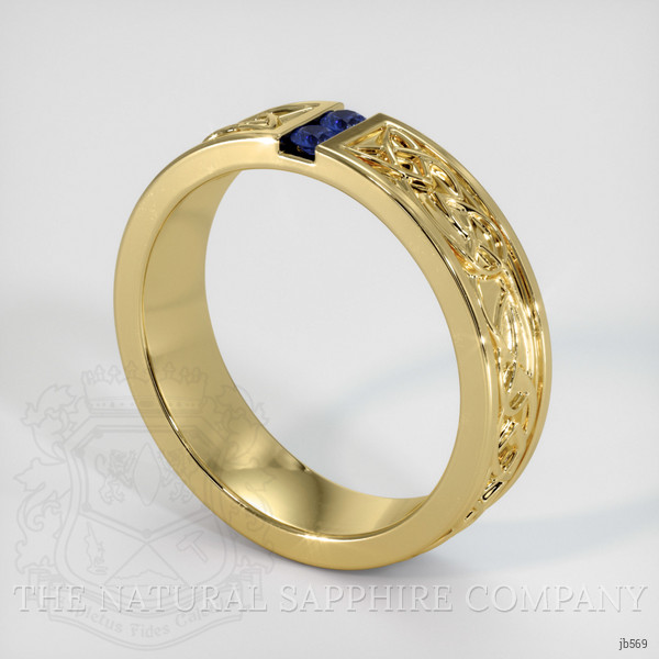 18K Yellow Gold Blue Sapphire Men's Wedding Band