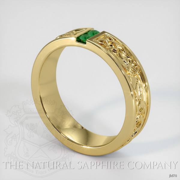 18K Yellow Gold Emerald Men's Wedding Band