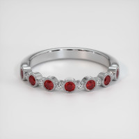 14K White Gold Ruby and Diamond Bezel Wedding Band Image