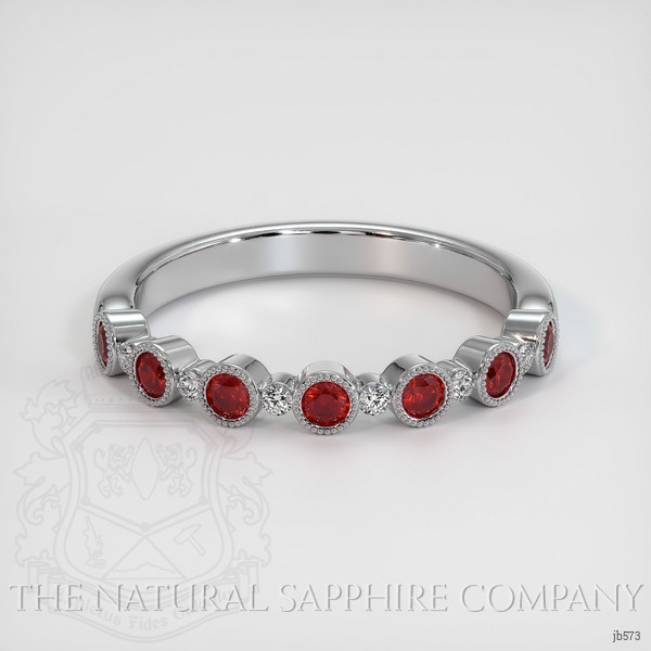 14K White Gold Ruby and Diamond Bezel Wedding Band